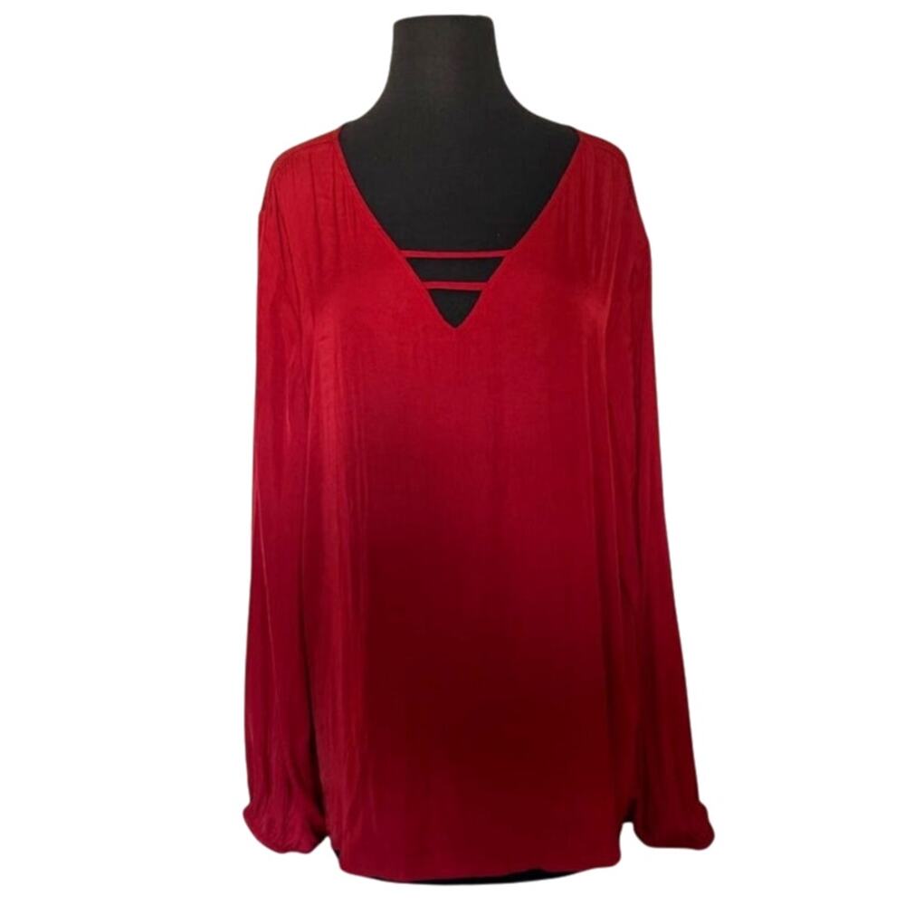 Maurice's Cherry Red Lightweight V Neck Long Sleeve Top - XXL